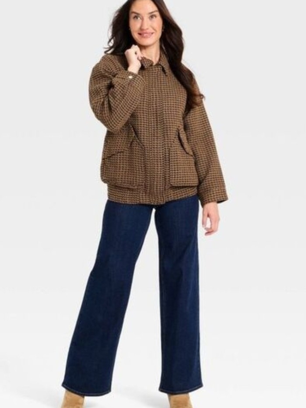 Universal Thread Brown Houndstooth Bomber Jacket - Picture 3 of 9